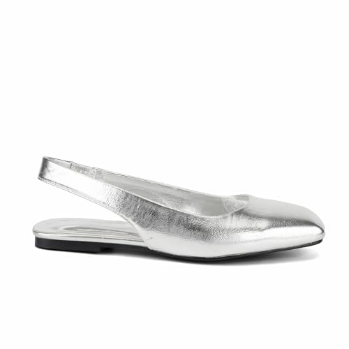 Women Metallic Gold Square Toe Slingback Flats Shoes Comfort Slip On Casual Office Pumps Shoes2