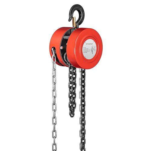 SPECSTAR Manual Hand Chain Hoist 1250kg Capacity 3m with Steel Chains and Double Safety Hooks Industrial Chain Fall Block for Garage Construction Factory Machinery Lifting