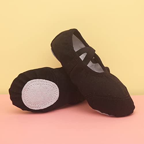 Ballet Shoes for Girls Toddler Ballet Slippers Soft Leather Boys Dance Shoes Dance Shoe Canvas Split (Black, 3 Big Kids)2