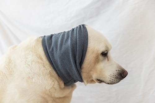 Image of Calming Dog Ear Cover - Anti-Anxiety & Stress Relief Neck Gaiter for Surgery Recovery, Bathing, Grooming, Thunder & Fireworks Grey L