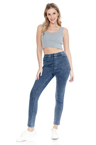 Women's Stretch Pull-On Skinny Denim Look Jean Leggings, Full Length, Navy, Medium #TOP5