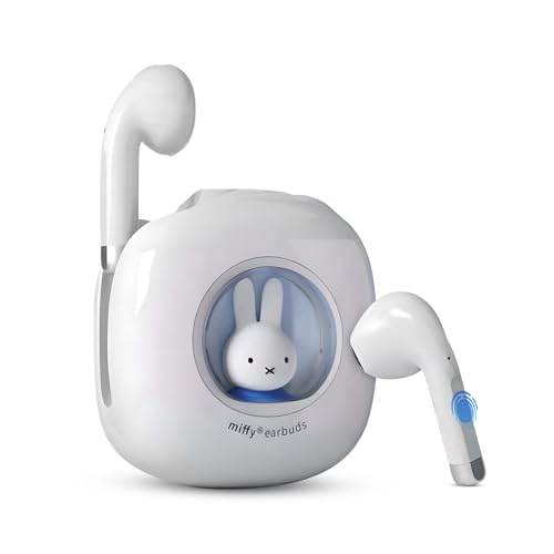 Next-Gen MIPOW x Miffy 2026 Wireless Earbuds, BT5.3 36H Playtime AI ENC Noise Cancelling IPX7, Bluetooth Sport Earphones with Charging Case, Bunny Design Pastel Sky Blue, Christmas Gifts for Girls