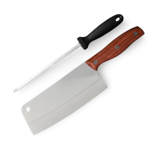 Image of Machado Forging Serbian Chef Knife Set - 12 inch Full Tang High Carbon Clad Steel Butcher Cleaver with Knife Sharpener - Perfect for Vegetables, Fish, Meat - Ideal for Kitchen, Hotel, Restaurant
