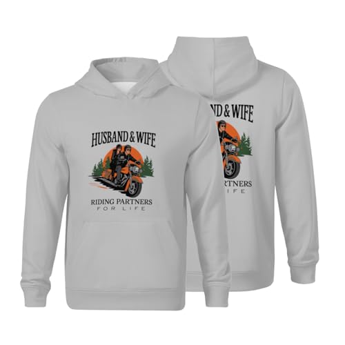 Kids Vintage Husband & Wife Riding Partners For Life Biker Boys Girls Lightweight Kangaroo Pocket Fleece Hoodies