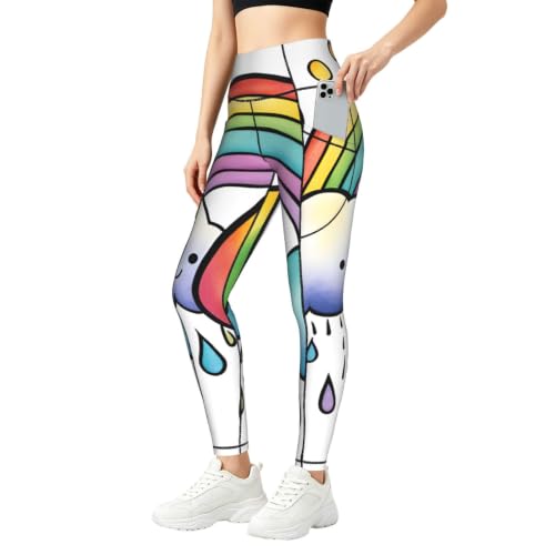 Leggings con estampado de gotas de lluvia arcoíris EKPASVC para mujer