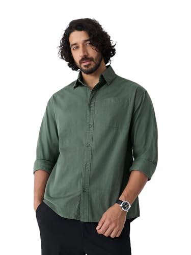 Image of The Souled Store Twill Shirt: Men and Boys Long Sleeve Spread Collar Solid Cotton Relaxed Fit Lightweight Easy to Style Everyday Office Wear Casual Shirt