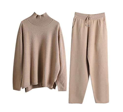 Survêtement tricoté col roulé femme ensemble chaud contre le froid hivernal