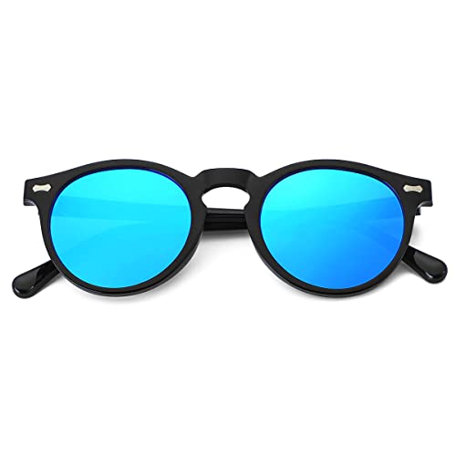 Image of Gleyemor Vintage Polarized Sunglasses for Men Round Sunglasses UV400 Protection Retro Hand-crafted Acetate Frame