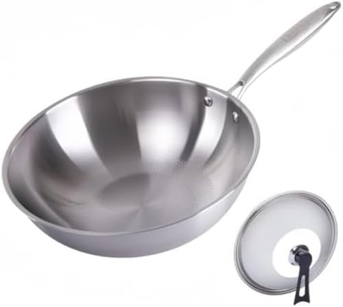 Zxyler ステンレス中華鍋 IH 対応ガスコンロ専用 プロ仕様平底鍋 炒め物揚げ物最適 業務用家庭用両対応 キッチン調理器具