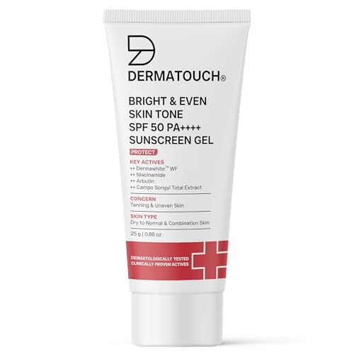 Image of DERMATOUCH Bright & Even Skin Tone SPF 50 PA++++ Sunscreen Gel with Dermawhite WF, Niacinamide, Arbutin | Help Reduce Tanning & Uneven Skin Tone | Broad Spectrum UV Protection | Lightweight Gel | 25g