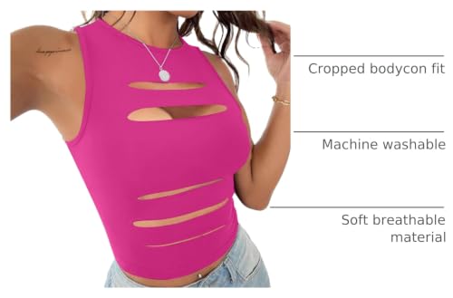 Image of LovelyWholesale Women Sexy Cut Out Crop Tank Tops Crew Neck Summer Sleeveless Top