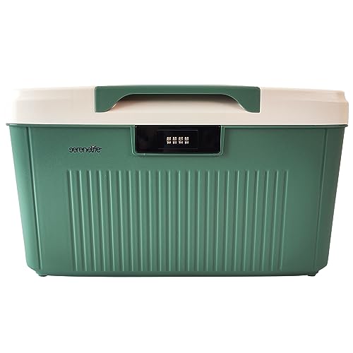 SereneLife Lockable Storage Container Bin, 8.5 Gallon Capacity Heavy Duty Storage Box with Combination Lock, Green