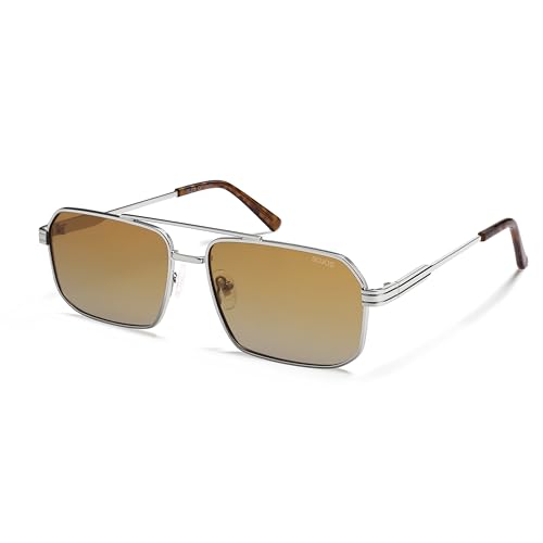 Image of SOJOS Retro Polarized Square Sunglasses for Women Men Vintage Large Double Bridge UV Protection Metal Sun Glasses SJ1246