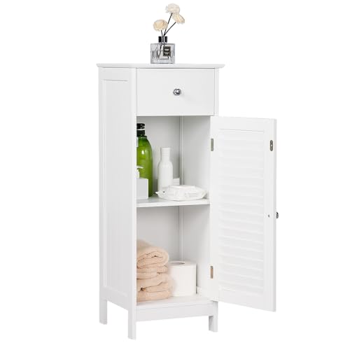 Yaheetech Badezimmerschrank Badschrank Schmal Badkommode Standschrank mit Schublade und Tür, 32 x 30 x 87 cm, Weiß