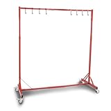 G-PLUS 5ft-7ft Adjustable Paint Stand Automotive Painting Rack 8 Hooks w/ 4 Swiveling Wheels Auto Body Stand for Painting Drying Rack Red