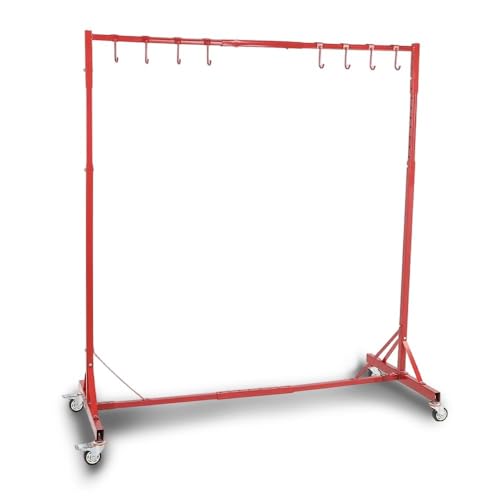 G-PLUS 5ft-7ft Adjustable Paint Stand Automotive Painting Rack 8 Hooks w/ 4 Swiveling Wheels Auto Body Stand for Painting Drying Rack Red