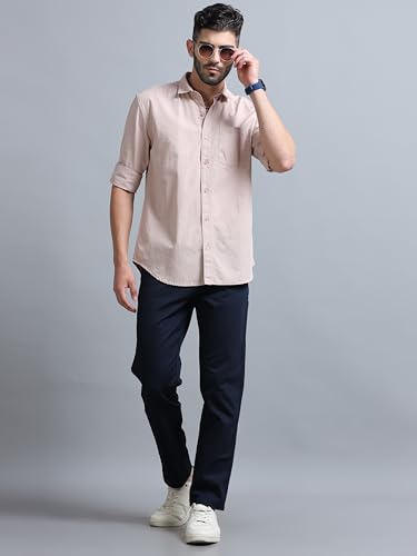 Image of Men Slim Fit Solid Spread Collar Casual Shirt