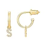 PAVOI 14K Gold Plated 925 Sterling Silver Post Huggie Earring with Initial Dangle - CZ Huggie Hoop Earrings - Women's Cubic Zirconia Initial Huggies