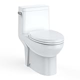 One Piece Elongated Toilet with Side Flush and V Shape Soft Close Seat, High Comfort Toilet for Seniors and Home Bathroom Renovation