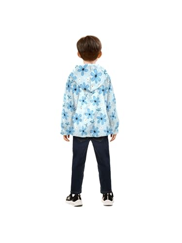 Cute Blue Daisy Floral Girls Fleece Jacket Girls Fall Jacket Boys Coats Zip Up Hoodie Children Outerwear 2-10T4
