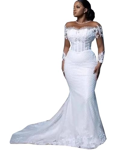 Long Sleeve Lace up Corset Sequins Bridal Ball Gowns Wedding Dresses for Bride with Train Plus Size 2025