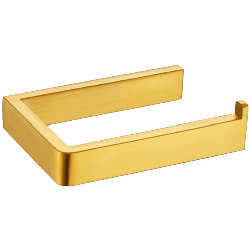 Image of APLusee Brushed Gold Toilet Paper Holder, 304 Stainless Steel, Wall Mounted | 304 Stainless Steel, Rustproof for Bathroom Restroom Vanity, Space-saving Tissue Holder, Fits Regular, Large, Mega Rolls