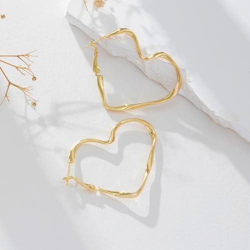 JUANKIKI Dangle Hoop Earrings for women,14K Gold Plated Huggic Heart Earring,Hypoallergenic,Gifts suitable for daily wear and Valentine's Day - image 6