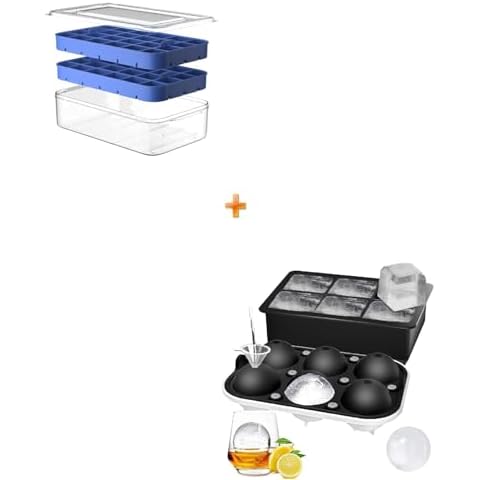 Large Square Ice Cube + Sphere Ice Ball + 48 Small Nugget Silicone Ice maker with Lid and Bin Cover