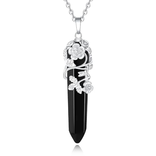 XIANNVXI Naturlichen Schwarzen Achat Kristall Punkt Anhnger Halskette ReikiHeilung Kristalle Steln Halsketten Edelstein Quarz Blume gewickelt Schmuck fur Frauen XIANNVXI Naturlichen Schwarzen Achat Kristall Punkt Anhnger Halskette ReikiHeilung Kristalle Steln Halsketten Edelstein Quarz Blume gewickelt Schmuck fur Frauen