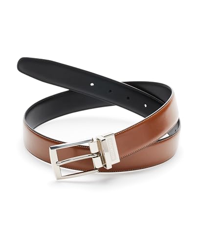 Perry Ellis Men's Portfolio Amigo Reversible Leather Belt, Stitched Edges, Durable, 1.5” Width (Available in Big & Tall), Luggage Brown, 34
