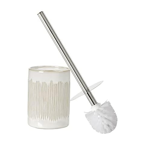 Motifeur Bathroom Accessories Ceramic Toilet Brush Set - Toilet Bowl Brush and Holder (Ivory White) Cover