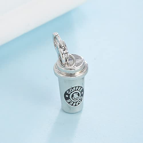 TEAMER Trendy Rhodium Plated 3D Coffee Cup Floating Lobster Clasp Charm Jewelry for Coffee Lovers