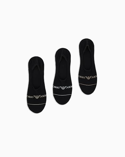 EMPORIO ARMANI Lot de 3 paires de chaussettes invisibles pour homme, noir/noir, S/M, Noir/noir., S-M