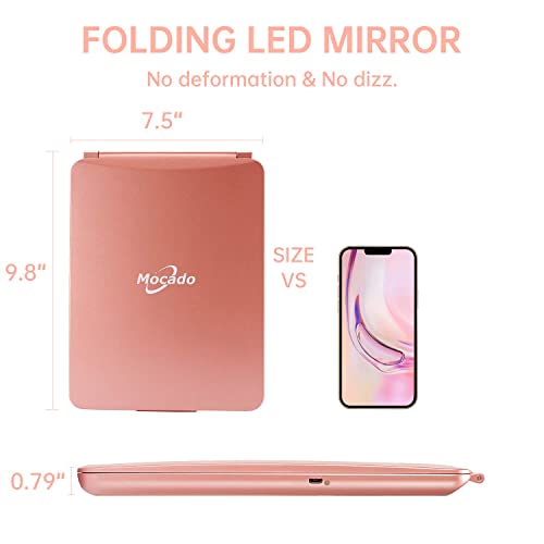 Led Foldable Travel Makeup Mirror - 7X9 Inches 3 Colors Light Modes Usb Rechargeable Touch Screen, Portable Tabletop Cosmetic Mirror For Travel, Cosmetic, Office (Rose Gold) #TOP6