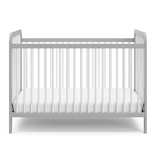 Image of Storkcraft Pasadena 3-in-1 Convertible Crib (Pebble Gray /White) - GREENGUARD Gold Certified, Converts to Daybed and Toddler Bed, Fits Standard Full-Size Crib Mattress, Adjustable Mattress Height