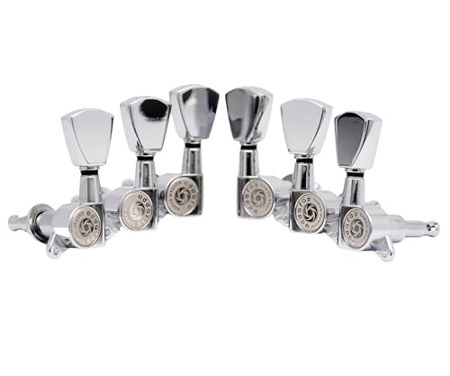 Eddaray Guitar Machine Heads (3R + 3L) - 1:15 Gear Ratio Sealed Tuning Key Pegs String Tuners Set with Tulip Shaped Knob Replacement (E-1004, Chrome)