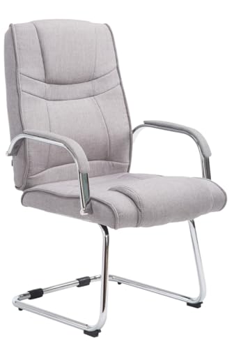 CLP Chaise Cantilever Attila Tissu avec Accoudoirs I Fauteuil Oscillant avec Piètement Luge Métal Chromé I Chaise De Salle A Manger Rembourrée, Couleur:Gris