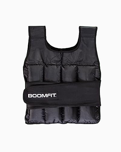 BOOMFIT - Chaleco lastrado fitness | Negro | Peso ajustable hasta 10 kg con sacos de hierro | Unisex | Sujeción estable | Diseño compacto de alto rendimiento | Para crossfit running calistenia