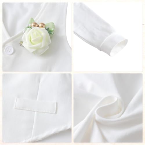 Image of Dressy Daisy Baby Boy 5 Piece Formal Suit Set for Wedding and Birthday | Vest, Shirt, Pants, Bow Tie, Boutonniere, Christening, Holiday Photoshoot Outfit
