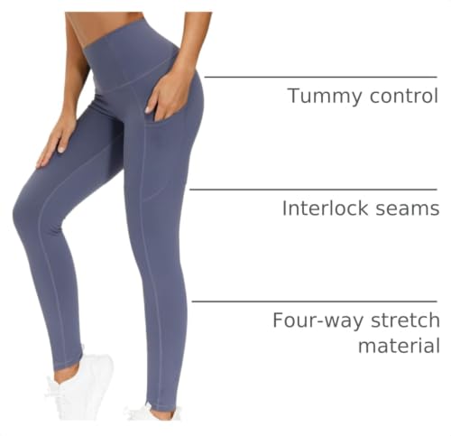 Image of THE GYM PEOPLE Thick High Waist Yoga Pants with Pockets, Tummy Control Workout Running Yoga Leggings for Women