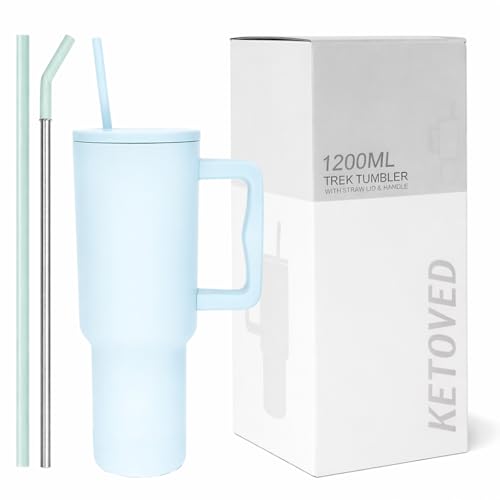 Image of Tumbler with lid and Straw 1200ML Cup Stainless Steel Vacuum Insulated Cup for Water, Iced Tea or Coffee 1.2L Office Gym Travelling; Tumbler with Straw. (40 - Oz -Sky Blue)