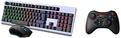 Redgear Pro Wireless Gamepad with 2.4GHz Wireless Technology, Integrated Dual Intensity Motor, Illuminated Keys for PC & GC-100 Keyboard-Mouse Combo with 3 Mixed LEDs,Windows Keylock, Floating Keycaps