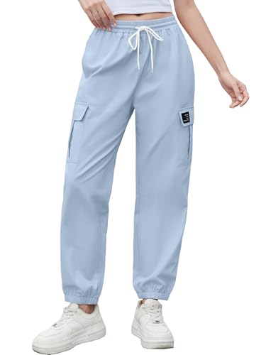 Image of Cromoncent Girls&Womens Cargo Pants Elastic Waist Lightweight Outdoor Jogger Pants, 6 Years - XX-Large