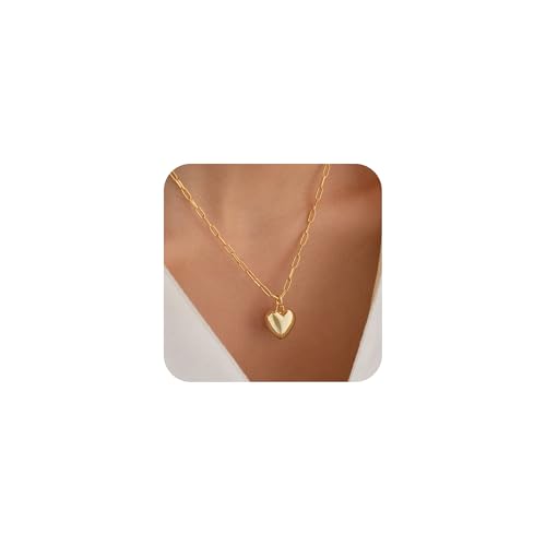 BAYLAY Gold Heart Necklace for Women Girls, 18K Gold/Silver Plated Cute Heart Pendant Charm Necklace Dainty Gold Heart Necklace Gold Jewelry Christmas Gifts for Women Teen
