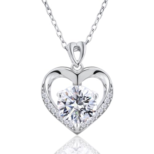 Heart Necklace for Women, 925 Sterling Silver Diamond Pendant Necklaces for Women Engraved with 'I LOVE YOU', Jewelry Gifts Anniversary Birthday Gift for Mom Wife Women Gifts for Her