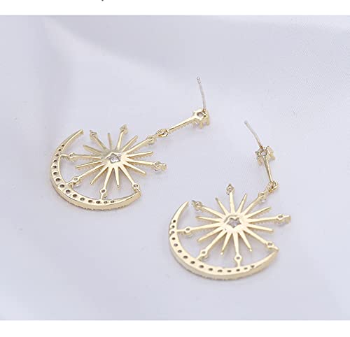 Shiny CZ Crescent Moon Star Dangle Earrings for Women Girls 925 Sterling Silver Post Pin White Gold Plated Cute Crystal Charms Drop Dangling Stud Delicate Statement Jewelry Gifts Birthday Christmas Wedding 5