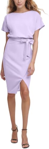Image of Kensie Womens Short Sleeve Tie Waist Midi Dress