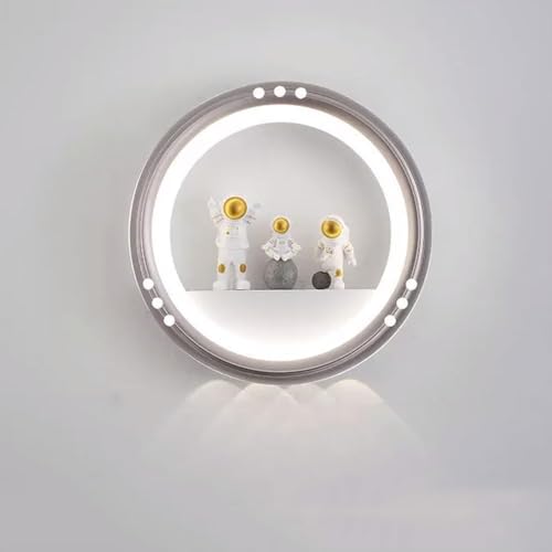 Aplique de pared LED con forma de astronauta, regulable, moderno, redondo, luz de noche con forma de cohete para niños, lámpara de pared de creatividad nórdica blanca para habitación de niños, mesita