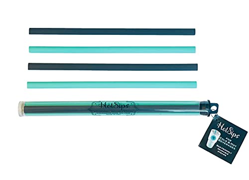 HotSips Reusable Drinking Straws, Unique Design for All Tumblers and Cups, Cold or Hot Beverages & Coffee, Portable Design, Dishwasher Safe - Durable Travel Case Included Aqua & Charcoal