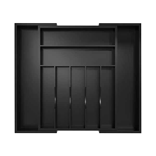 Utensil Organizer Silverware Drawer Organizer - Bamboo Expandable Cutlery Tray with Dividers for Utensil Holder Office Storage Makeup Desk Drawer Tool Organization W13.5"-19.5" x L17.5" x H2.5"(Black)